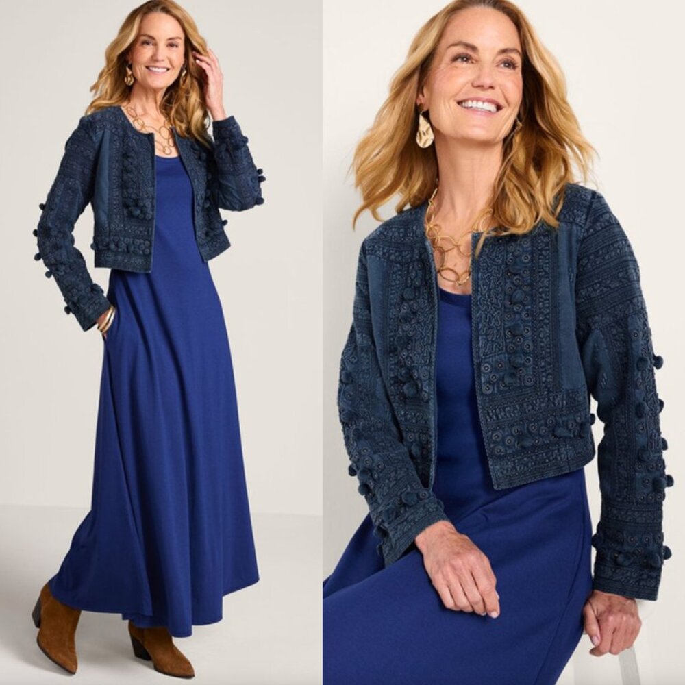 Soft Surroundings Theodora Bolero jacket in indigo blue size XL
